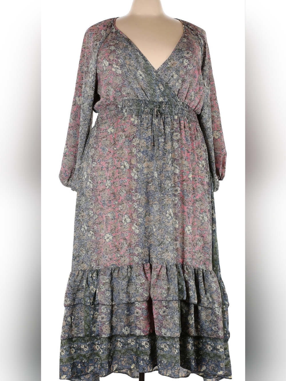 Boemo Anthropologie Pink and Blue Bohemian Dress 3X